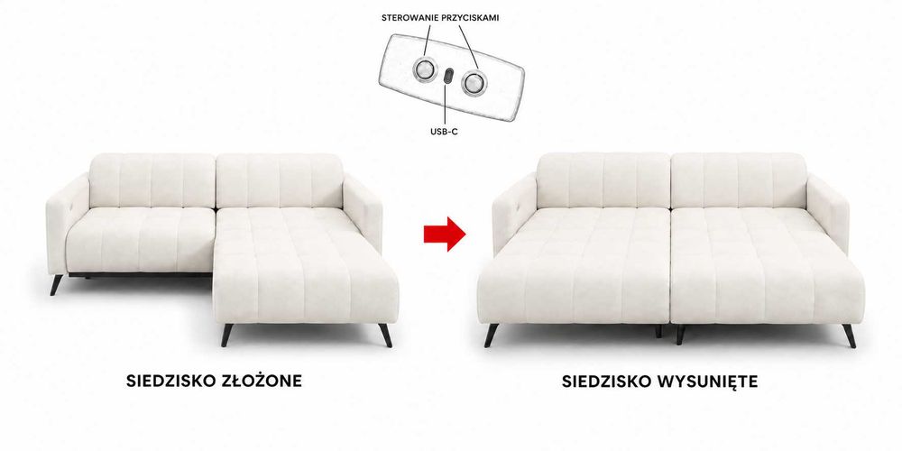 Narożnik AMAZONKA Elektrycznie Wysuwane Siedzisko