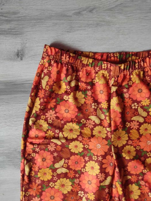 spodnie lata 80 kwiaty pomarańczowe karnawał