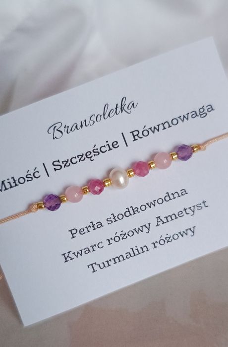 Bransoletka kamienie naturalne perła ametyst turmalin kwarc