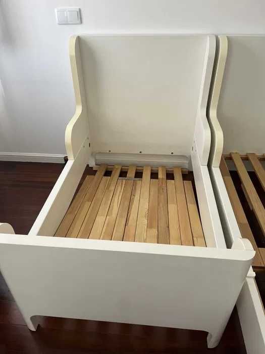 Cama extensível IKEA BUSUNGE Branco + colchão extensível + roupa de cama