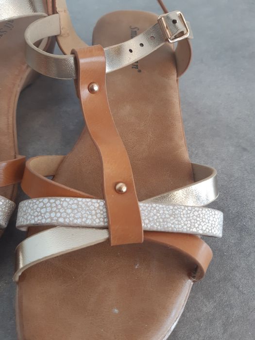 sandałki brązowe boho 39 lekki koturn stan bdb