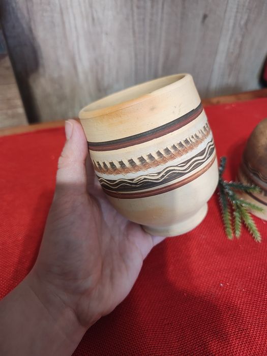 Czarki/kubki gliniane PRL, rękodzieło vintage