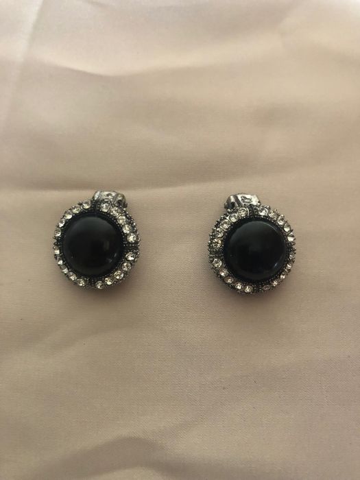 Brincos vintage, seletos, pretos com pedras