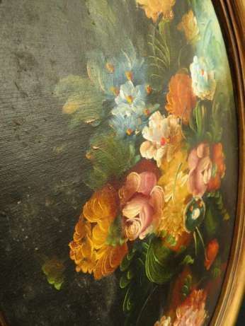 Картина овал Букет цветов масло холст Италия размер 46 x 36 см