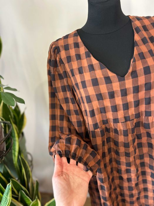 Brązowa sukienka w kratkę Primark rozmiar 46
