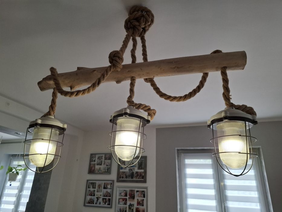 Lampa sufitowa i kinkiet z liny – styl marynistyczny / industrialny /