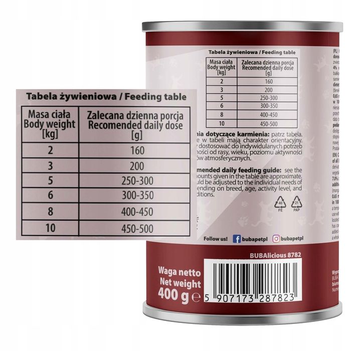 BUBAlicious karma mokra dla kota DAILY 400g puszka WOŁOWINA adult