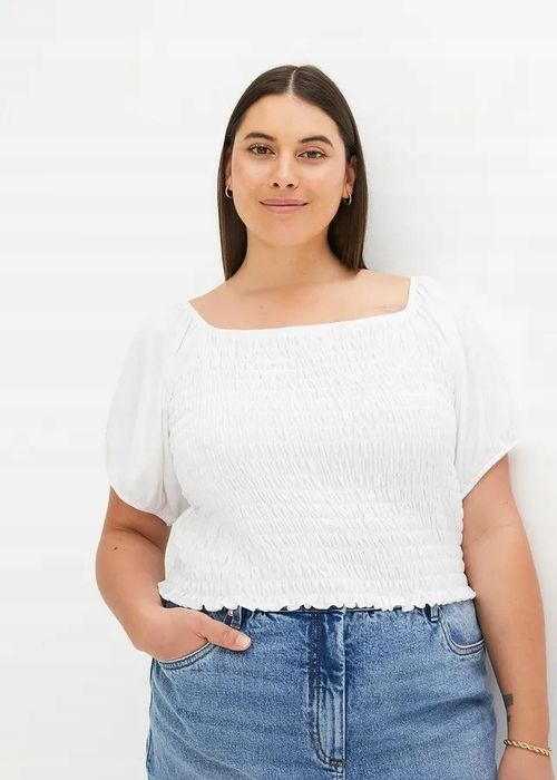 B.P.C bluzka biała z balonowymi rękawami i marszczeniem 48/50.