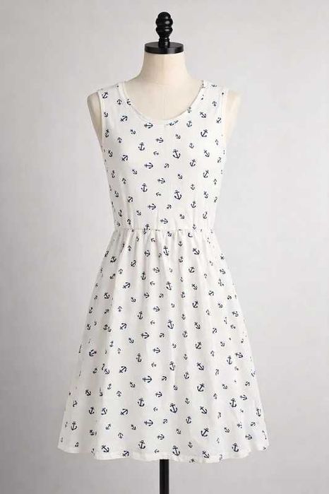 Letnia biała bawełniana sukienka w kotwice Only M 38