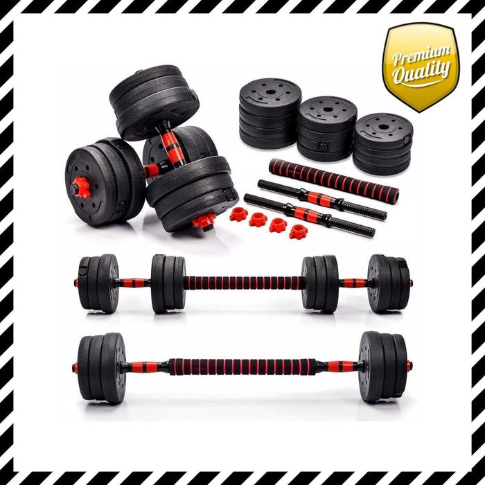 ZESTAW 20 kg HANTLE REGULOWANE 2x10 kg Ciężary Bitumiczne + Sztanga