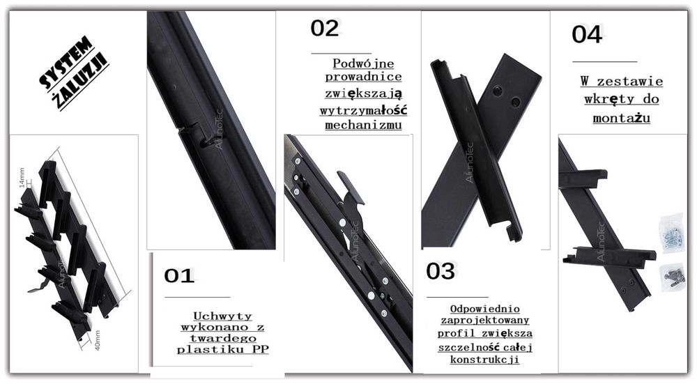 Aluminiowy system prowadzący żaluzji. Schutters