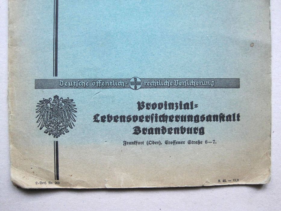 Aktówka niemieckiego towarzystwa ubezpieczeń- Frankfurt (Oder) do 1945