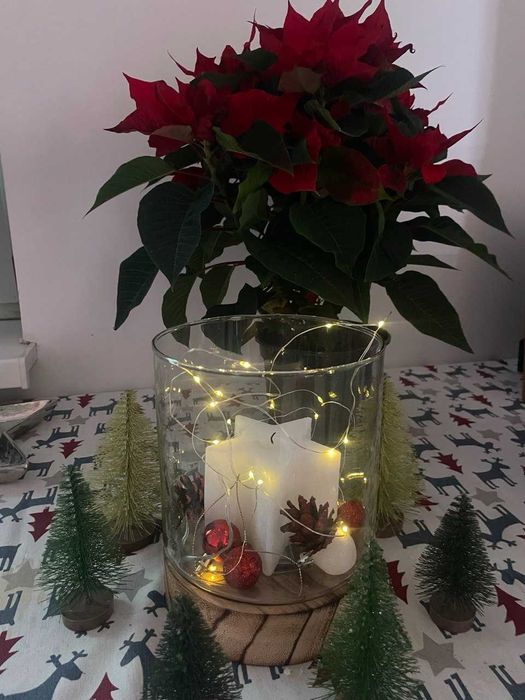 Szklany świecznik wazon  z drewnem DEKOWELT