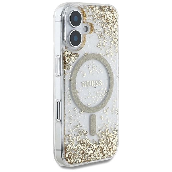 Etui Guess HC Resin Bottom Glitter MagSafe na iPhone 16 - złote
