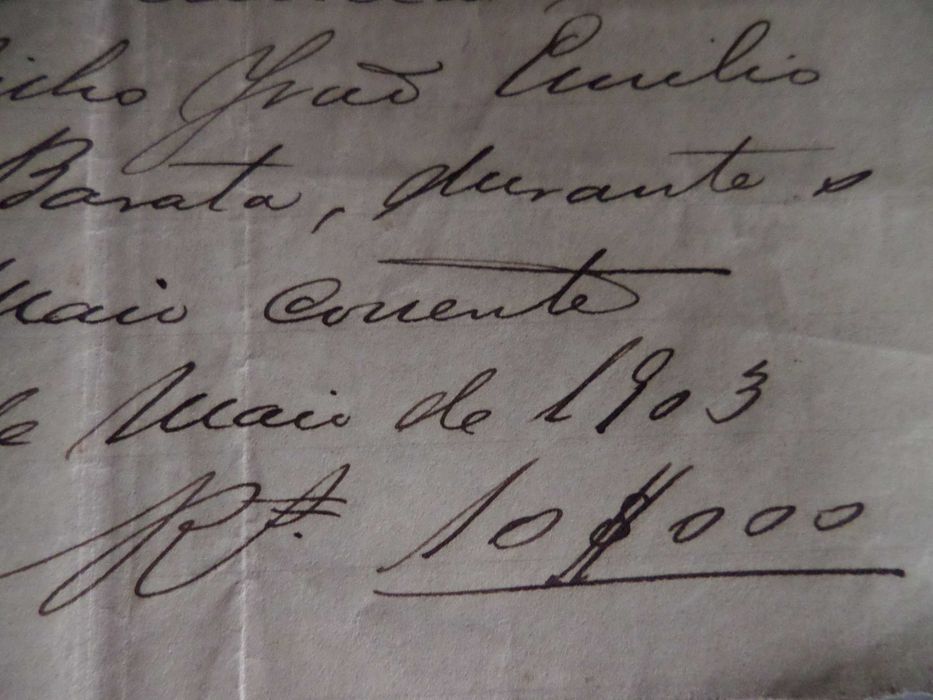 'Documento' :  Recibo Manuscrito e com Selo 10 Reis  1903
