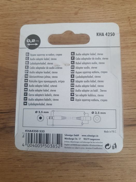 Kabel Audio Stereo adaptera wtyczki kątowej Schwaiger