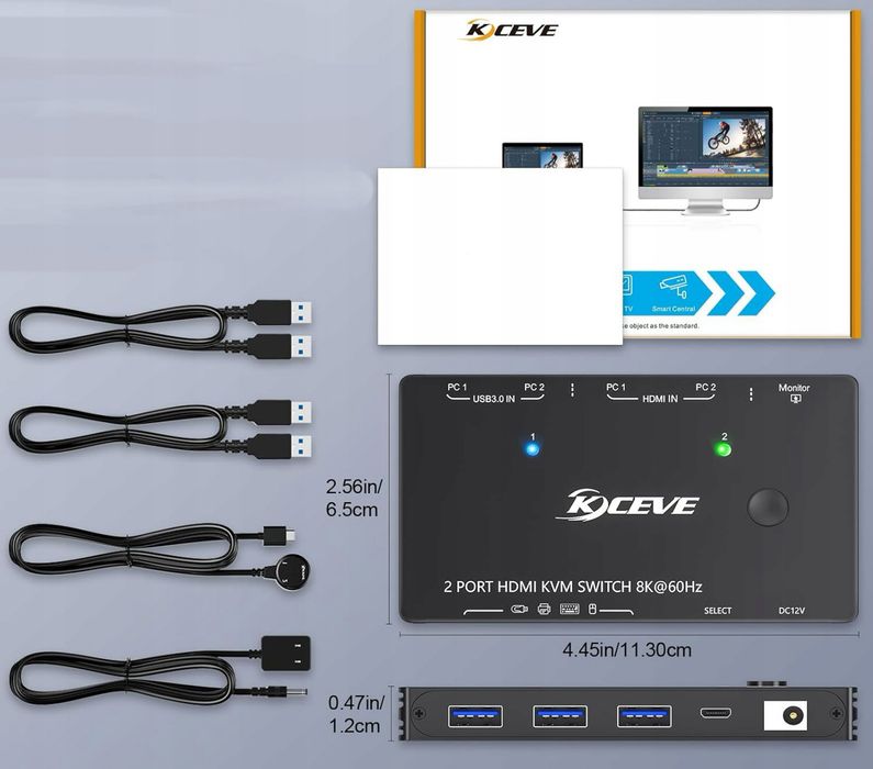 Przełącznik KVM KC-KVM8201 HDMI 8K 60Hz 1 monitor 2 PС