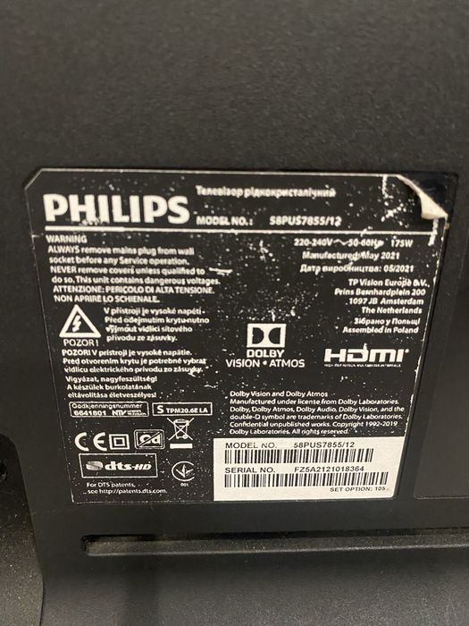 Philips 58PUS7855/12 uszkodzona matryca
