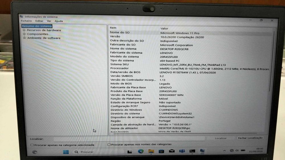PORTATIL  Lenovo L13  16RAM  DISCO 256GB