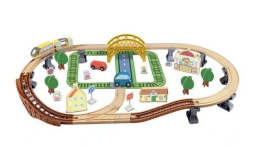 Kolejka elektryczna drewniana Bobaski i Miś Trefl, nowa.