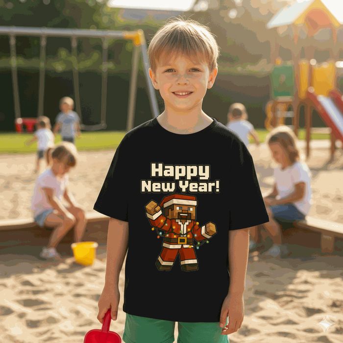 Koszulka dziecięca czarna steve w minecraft prezent święta 140