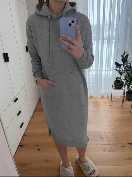 Mohito szara bluza dresowa sukienka dresowa z kapturem L/XL