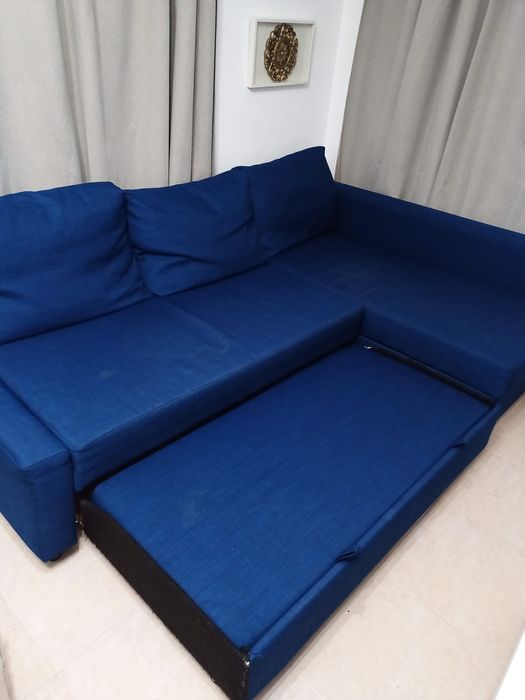 Sofá-cama, três lugares, azul, IKEA