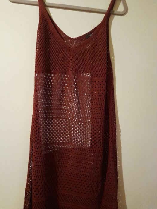 AŻUROWA bordowa sukienka "46"