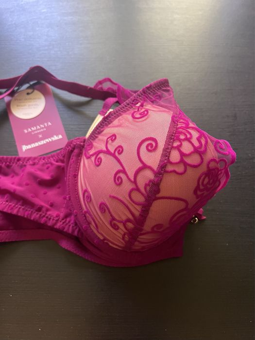 Biustonosz usztywniany push-up Samanta Ellen A475 70E, fuksja, koronka