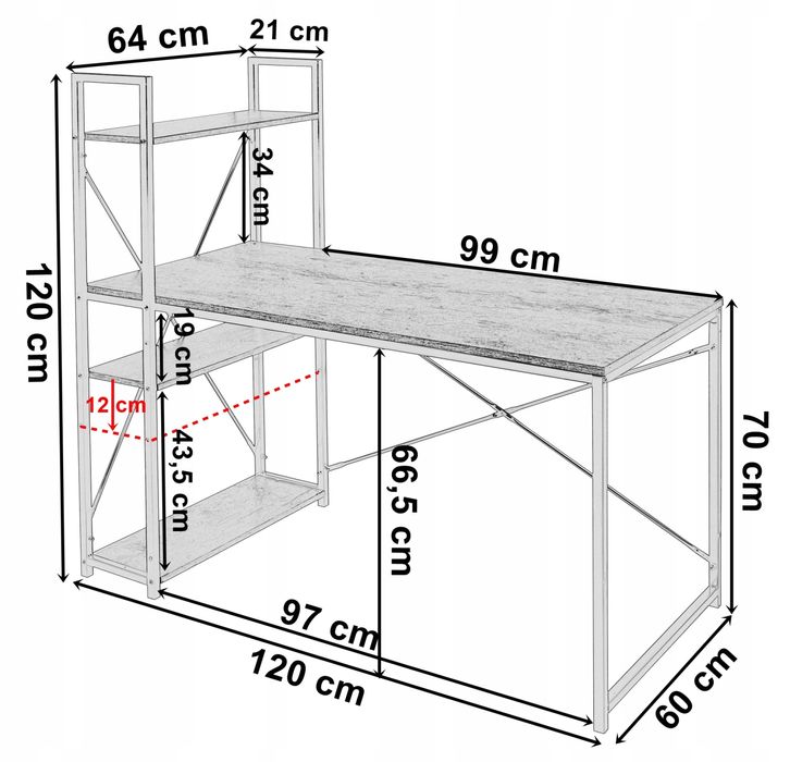 Biurko loftowe industrialne z regałem półkami