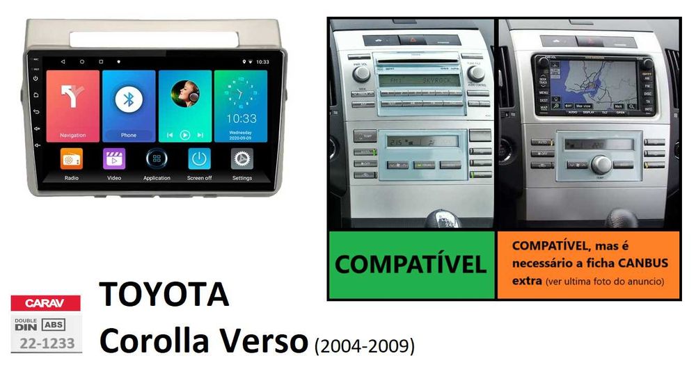 (NOVO) Rádio 2DIN • Toyota • Verso • Corolla Verso • Android [4+64GB]
