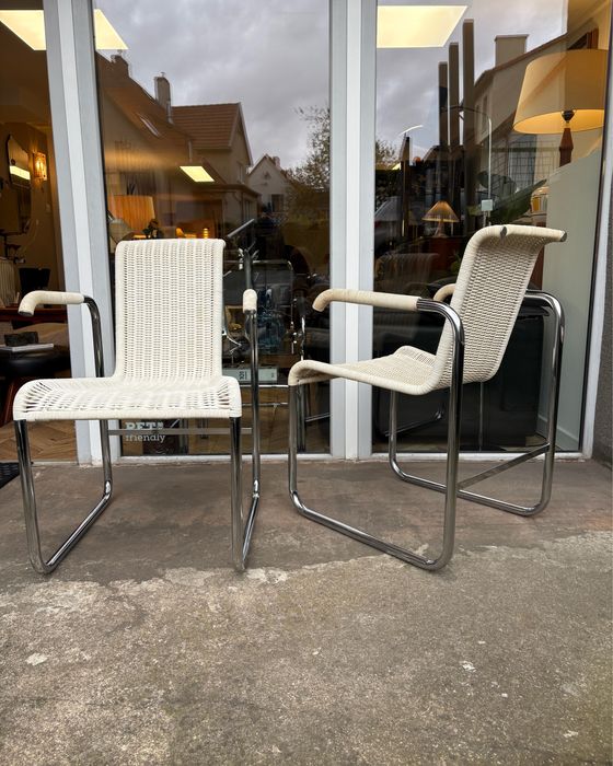 Vintage fotel chromowany rattan Axel Bruchhauser dla Tecta 1980s taras