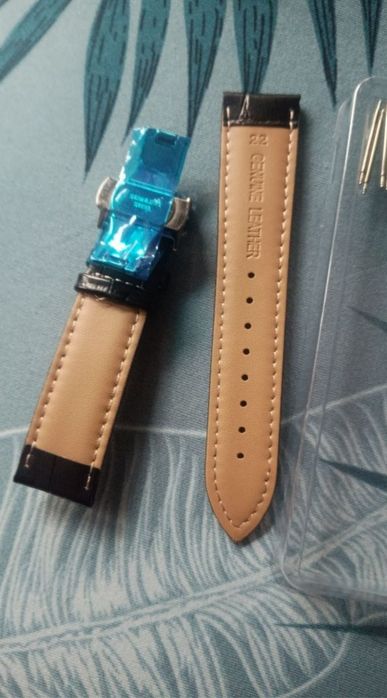 Czarny skórzany pasek do zegarka 22mm