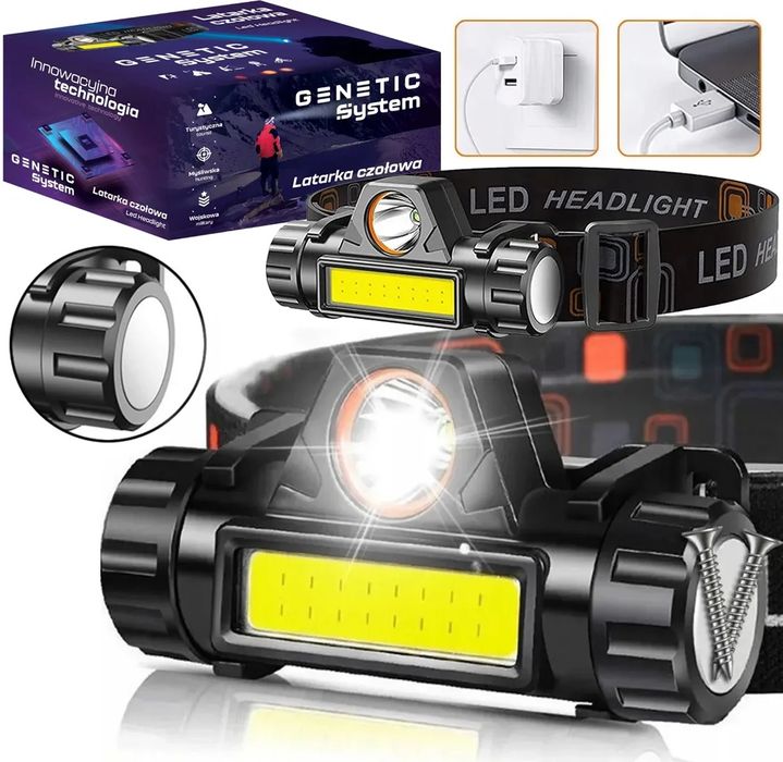 Latarka czołówka led usb