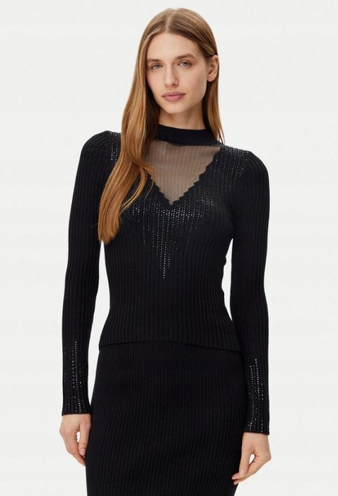 Guess czarny dopasowany sweter z golfem i dekoltem m 2ca