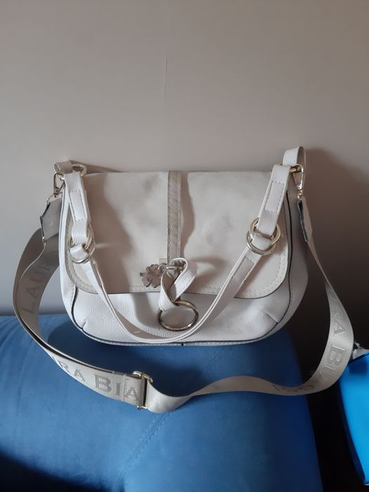 Torebka ecru Laura Biaggi firmowa skóra naturalna plus ekoskóra tkmaxx