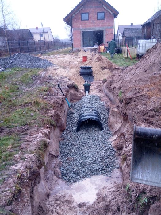 Koparka minikoparka przyłącza wodno-kanalizacyjne izolacje odwodnienia