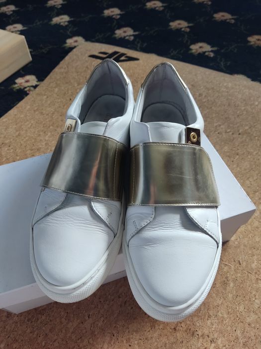 Skórzane sneakersy Badura, biało-złote