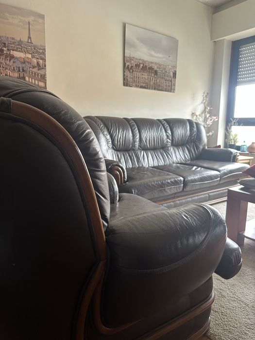 Sofas de pele e madeira