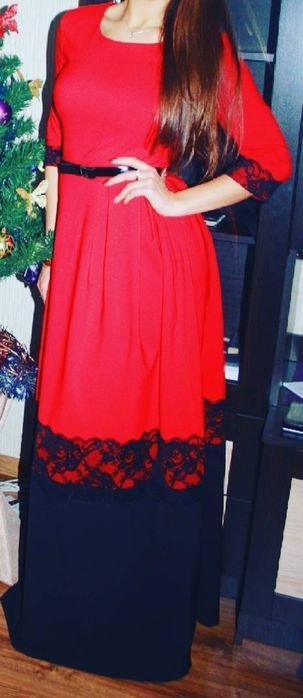 Яскрава нарядна червона з чорним вечірня сукня 38/М женское платье