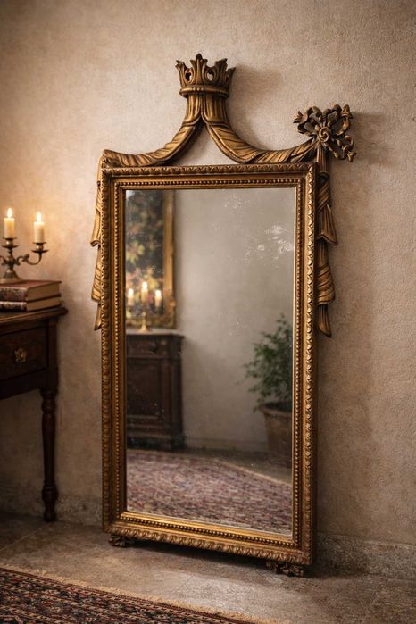 Espelho Antigo Dourado com Entalhe Clássico