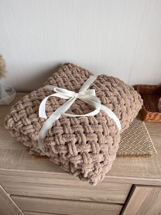 Плед плюшевий конверт на виписку плетений плед