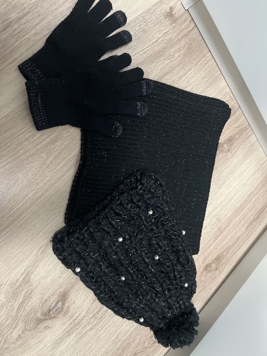 Komplet damski komin, czapka, rękawiczki s/m