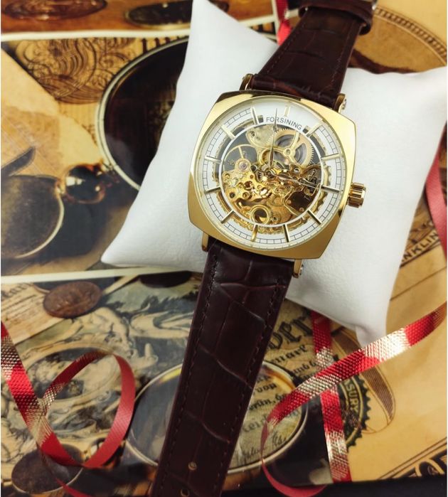 Стильний чоловічий годинник Forsining Basuka - коричневий, механіка