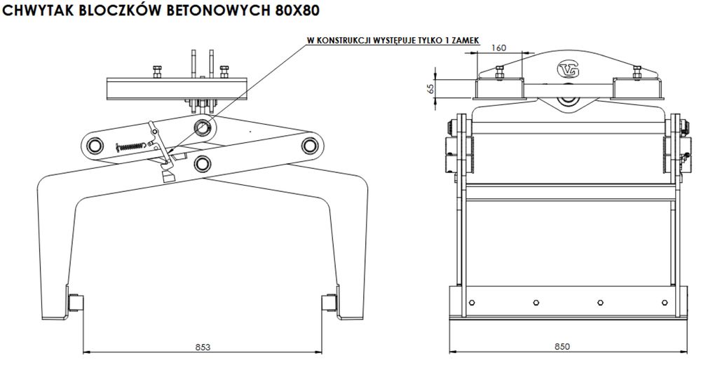 Chwytak do klocków betonowych lego beton klocek ścisk 80 x 80
