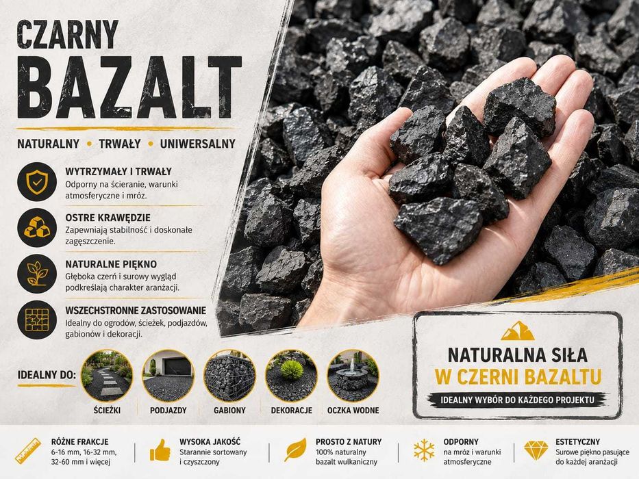 Kamień ogrodowy dekoracyjny CZARNY BAZALT 8/16
