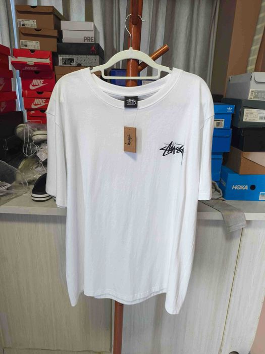 Stussy,Męska biała koszulka z nadrukiem letnim, rozmiar L