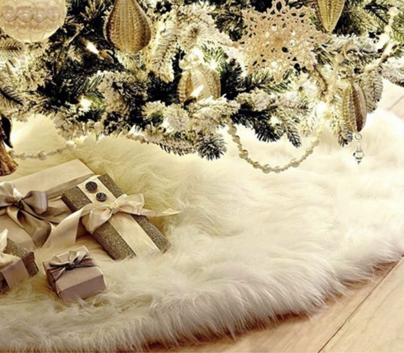 DYWAN Mata POD CHOINKĘ CHOINKA 90 cm Biały Włochaty Świąteczny