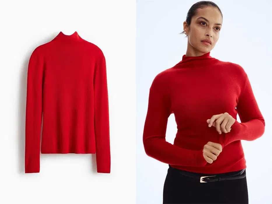 Sweter M nowa kolekcja czerwony golf wiskoza wełna PROMOCJA bluzka