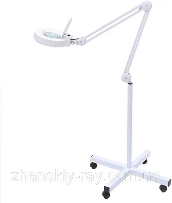 Лед лампа-лупа с крышкой напольная на колёсах